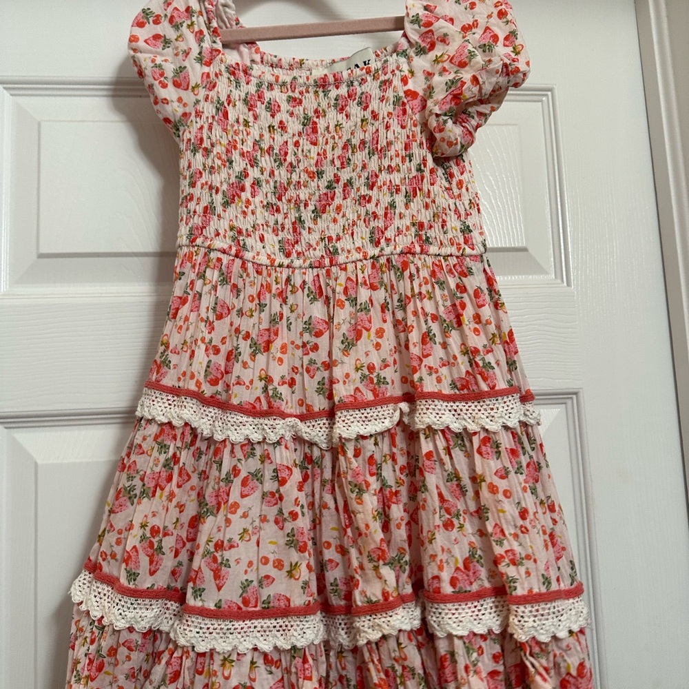 JessaKae mini  Strawberry Tiered Dress with Lace Trim
